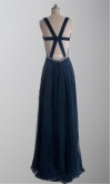Blue Cross Back Side Cut Out Long Prom Dresses KSP302