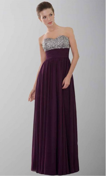 Empire Waist Band Strapless Long Prom Dresses KSP319