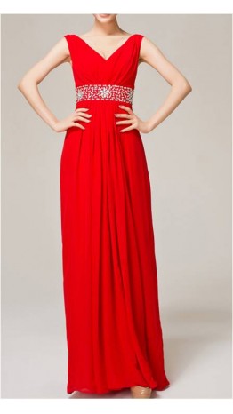 V-neck Long Red Beaded Prom Dress/ Evening Dress KSP158