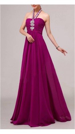 Violet Halter Neck Long Chiffon Prom Dress KSP164