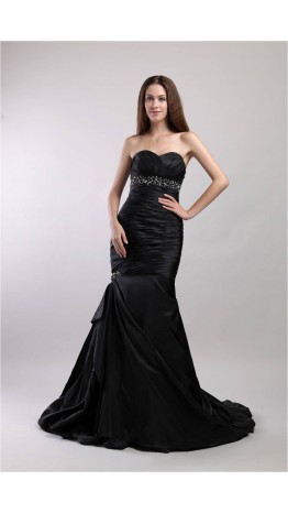 Sweetheart Beading Black Trumpet Prom Gowns With Train KSP197