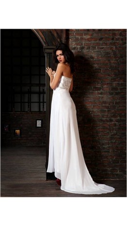 White Embroidery Train Long Prom Dresses KSP207