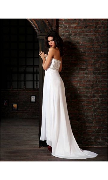 White Embroidery Train Long Prom Dresses KSP207
