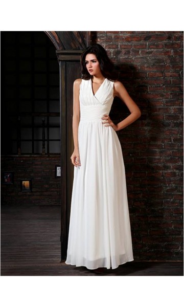 V-neck Wide Shoulder Draped Formal Dresses KSP208