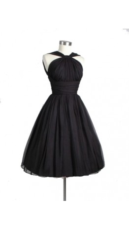Black Halter Ruching Waist Short Cocktail Dresses KSP309