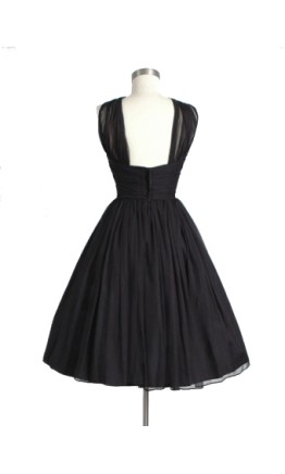 Short black taffeta cocktail dress with structured halter neck and elegant ruched waist KSP309