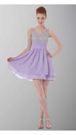 Short Straps Sequin Bodice Purple Cocktail Dresses KSP321