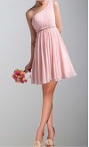 Braid Belt One Shoulder Short Pink Bridesmaid Dress Empire