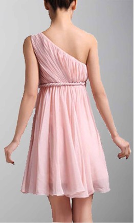 Braid Belt One Shoulder Short Pink Bridesmaid Dress Empire