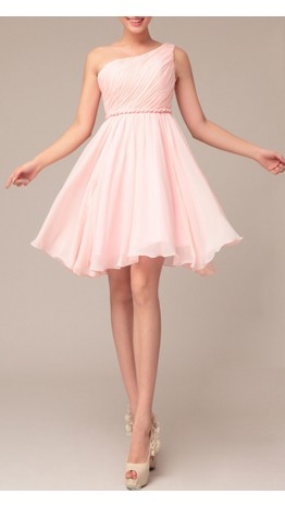 Short Braid Belt Single Shoulder Bridesmaid Dress KSP325