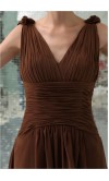 Goddess Pleated Brown Full Length V-neck Formal Dress KSP229