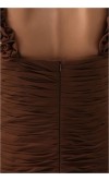 Goddess Pleated Brown Full Length V-neck Formal Dress KSP229