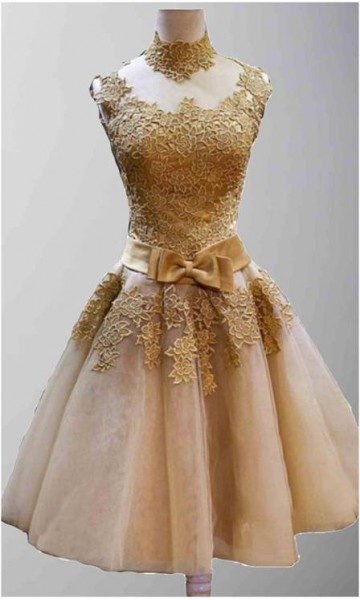 Golden Vintage Princess Short Prom Dresses