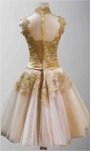 Golden Vintage Princess High Neck Short Prom Dresses KSP320