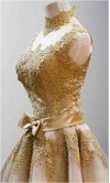 Golden Vintage Princess High Neck Short Prom Dresses KSP320