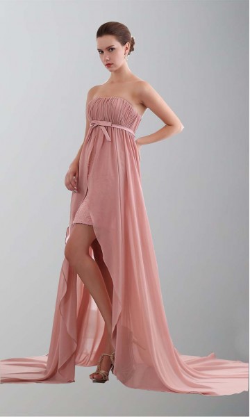 Pink Reuseable High Low Prom Dresses with Bow KSP324