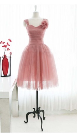 Pastel Pink Tank Straps Short Prom Gown KSP350