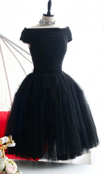 Vintage Off The Shoulder Little Black Dress KSP352