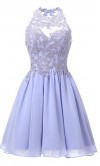 Short Purple Prom Dresses Halter Illusion Neck KSP614