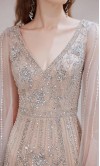 Sparkly Sequined Slit Prom Dresses with Removable Cape