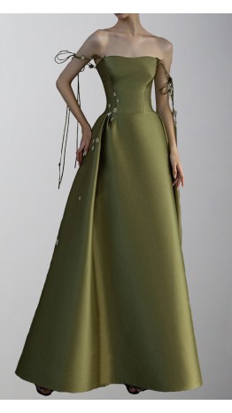 Double Spaghetti Straps Satin Slit Prom Gowns KSP618