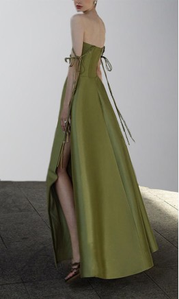 Double Spaghetti Straps Satin Prom Dress with Slit KSP618