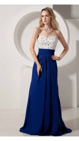 White And Blue Ruffled Long Prom Dresses UK KSP361