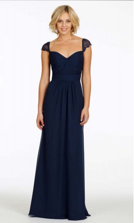 Pretty Blue Lace Cap Sleeve Long Bridesmaid Dresses KSP363