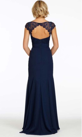 Dark Blue Lace Cap Sleeve Long Bridesmaid Dress KSP363