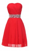 Sparkle Red Strapless Crystal Belt Short Prom Dress KSP365