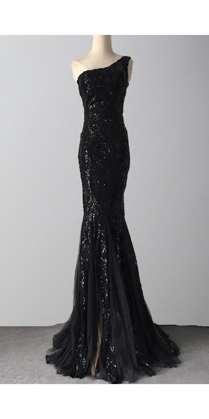 sequined black prom dresses