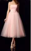 Pink Strapless Tea-Length Tulle Prom Dresses with Bowknots KSP624