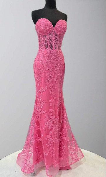 hot pink corset mermaid prom dress