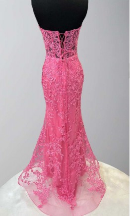 Hot Pink Applique Bustier Mermaid Prom Dresses Long KSP626