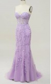 Lilac Purple Applique Corset Mermaid Prom Dresses String Back KSP632