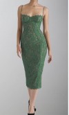 Green Lace Structure Mid Length  Tight Bridesmaid Dresses with Slit KSP634