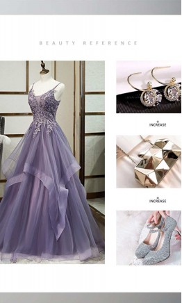 Long Appliqued Purple Prom Dresses with Spaghetti Straps KSP635