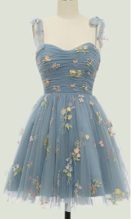 Sage Green Embroidery Tulle Short Homecoming Dress with Bowknot Straps KSP638