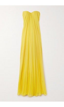Draped Strapless Empire Long Yellow Prom Dresses KSP639