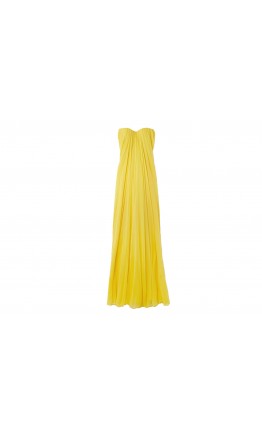 Draped Strapless Empire Long Yellow Prom Dresses KSP639