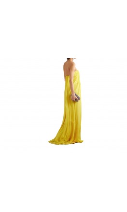 Draped Strapless Empire Long Yellow Prom Dresses KSP639