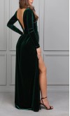 Emerald Green Velvet Drapped Long Sleeves Bridesmaid Dress with Slit KSP685