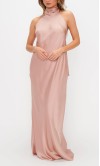 Blush Pink Satin Maxi Bridesmaid Dress with Bowknot Halter Neck KSP676