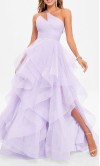Indigo One Shoulder Keyhole Layered Tulle Prom Dress KSP677