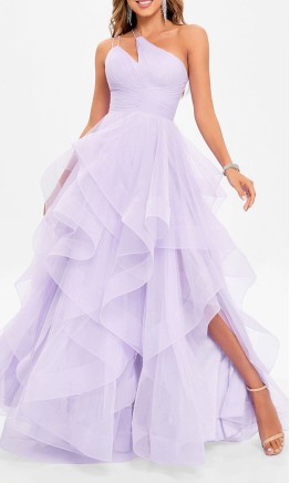Indigo One Shoulder Keyhole Layered Tulle Prom Dress KSP677