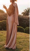 Blush Pink Satin Maxi Bridesmaid Dress with Bowknot Halter Neck KSP676