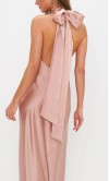 Blush Pink Satin Maxi Bridesmaid Dress with Bowknot Halter Neck KSP676