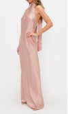 Blush Pink Satin Maxi Bridesmaid Dress with Bowknot Halter Neck KSP676