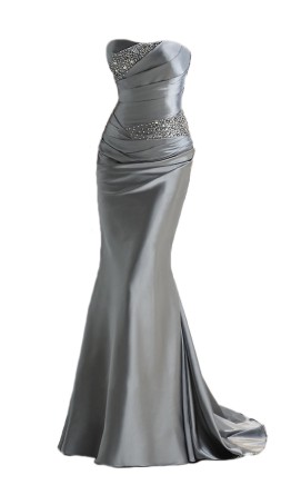 Strapless Satin Mermaid Long Grey Formal Evening Dresses KSP263