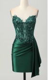 Dark Green Side Draped Bodycon Corset Short Prom Dresses KSP681